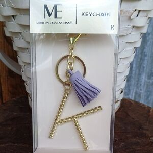'K' Modern Expressions Gold and Purple K Monogram Keychain NEW IN BOX